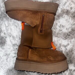 UGG Tan Suede Platform Boots with Orange Accents